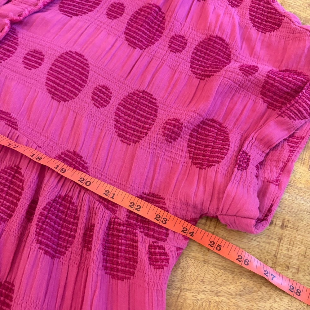 Umgee Tiered Babydoll Dress 1XL Mini Textured Polka Dot Dolman Boho Magenta Pink - Picture 9 of 10